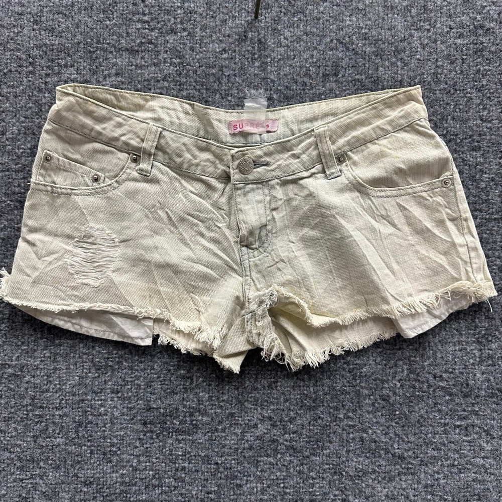 Supre Shorts Womens Size S Beige Distressed Denim Raw Hem Low Rise Casual Summer